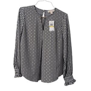 Michael Kors NWT Blue Striped Gold Paisley Print Blouse Medium